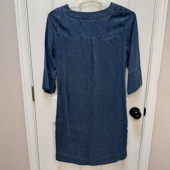 Soft Surroundings Positano Getaway V Neck Shift Dress Sz S Chambray Denim Tencel - Picture 3 of 10